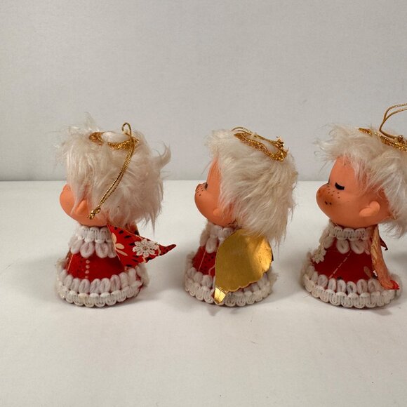 Lot 6 Vintage Christmas Ornaments Kissing Angels Felt Rubber Face - Picture 5 of 16